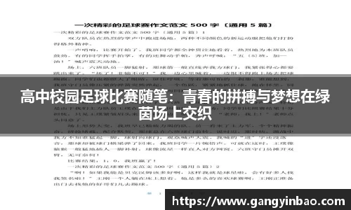 高中校园足球比赛随笔：青春的拼搏与梦想在绿茵场上交织