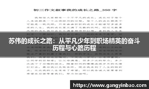 苏伟的成长之路：从平凡少年到职场精英的奋斗历程与心路历程